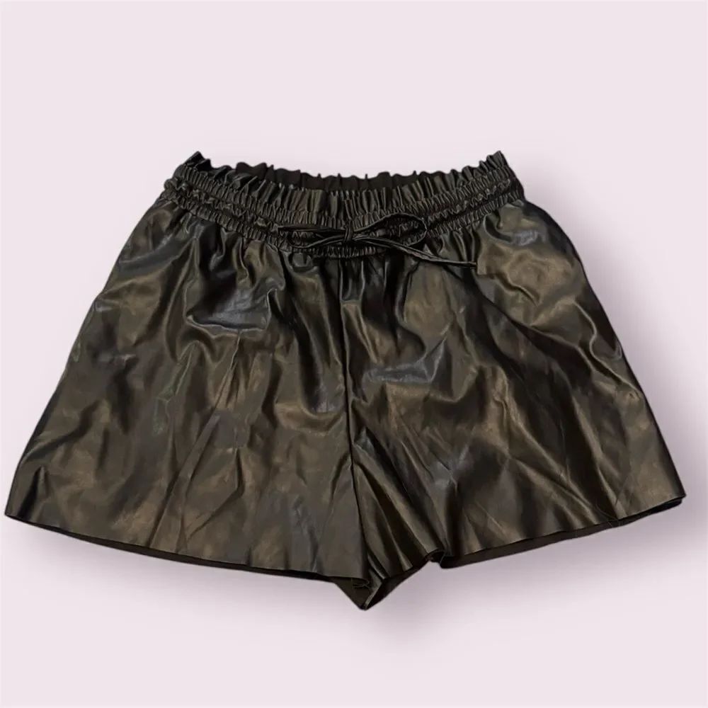 IDEM DITTO Faux Leather Paperbag Waist Drawstring Shorts